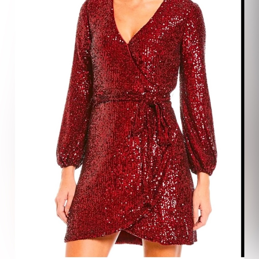 Gianni Bini Red Sequin Long Sleeve Dress